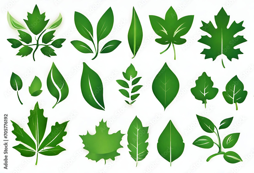 Leaves collection eco, Green leaves flat icon set, nature illustration and backgrounds, v2