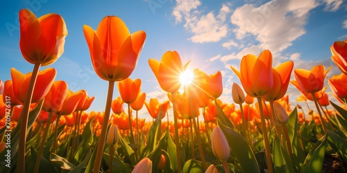 orange tulip field isolated on white background