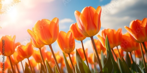 orange tulip field isolated on white background