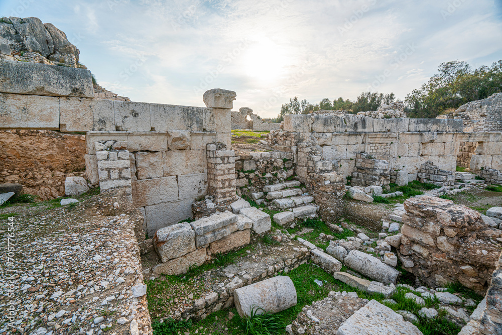Elaiussa Sebaste or Elaeousa Sebaste was an ancient Roman town in Mersin, was founded in the 2nd century BC on a tiny island attached to the mainland by a narrow isthmus in the Mediterranea Sea.
