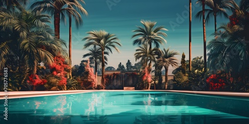 Fotografia palme am swimming pool, sommer hintergrund