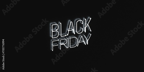 Black Friday. White neon sign on black background. Sale banner. 3d render.