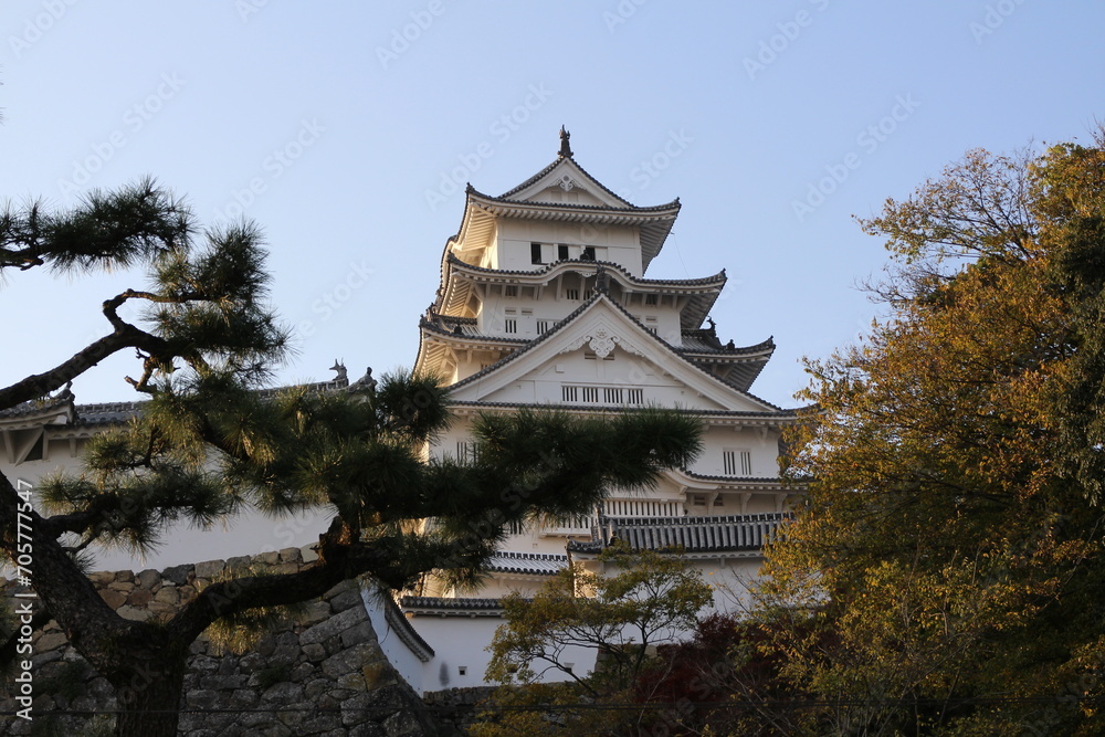 Himeji Castle and clear blue sky viewed from east side, in Himeji, Japan Himeji Castle and clear blue sky viewed from east side, in Himeji, Japan
