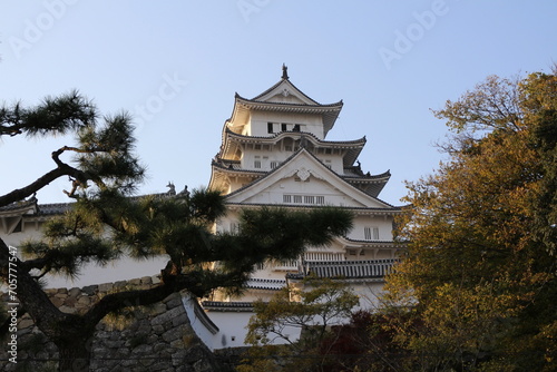 Himeji Castle and clear blue sky viewed from east side  in Himeji  Japan