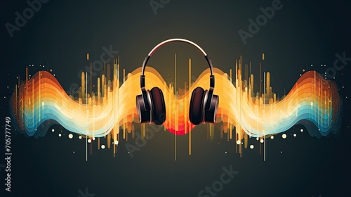 headphones and colourful sound waves photo
