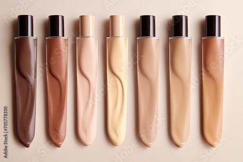 Swatches of liquid foundation in different skin shades photo