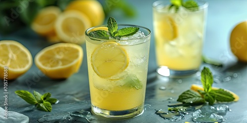 Nimbu Pani Bliss - A refreshing culinary symphony of fresh lemon juice: A refreshing scene featuring nimbu pani - Citrus Symphony in Every Sip - Soft, natural lighting accentuating the refreshing photo