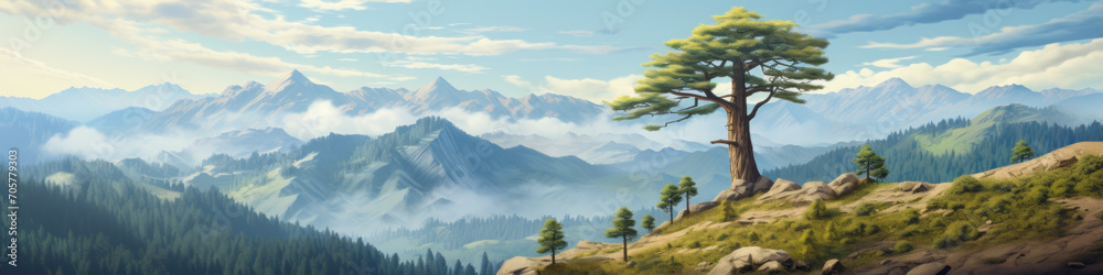 Obraz premium oak tree alone on mountain rock