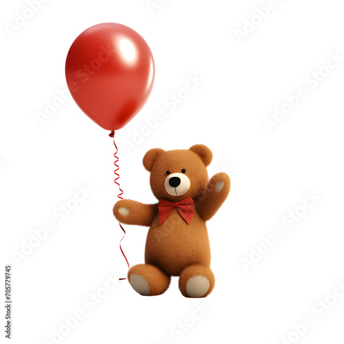 teddy bear with balloons isolated on transparent background