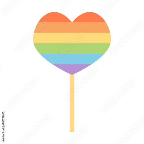 Lollipop in rainbow colors as symbol of pride month, equality and diversity. Vector illustration of sweet delicious candy on stick in lgbtq color.