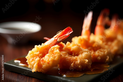 Shrimp In Tempura, A Plate Of Shrimp With Sauce