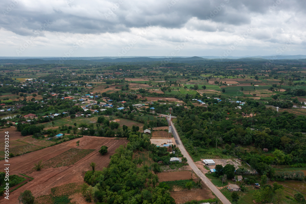 Fototapeta premium Aerial view of Ban Sapan village, Peaceful little village in Nan province,Thailand