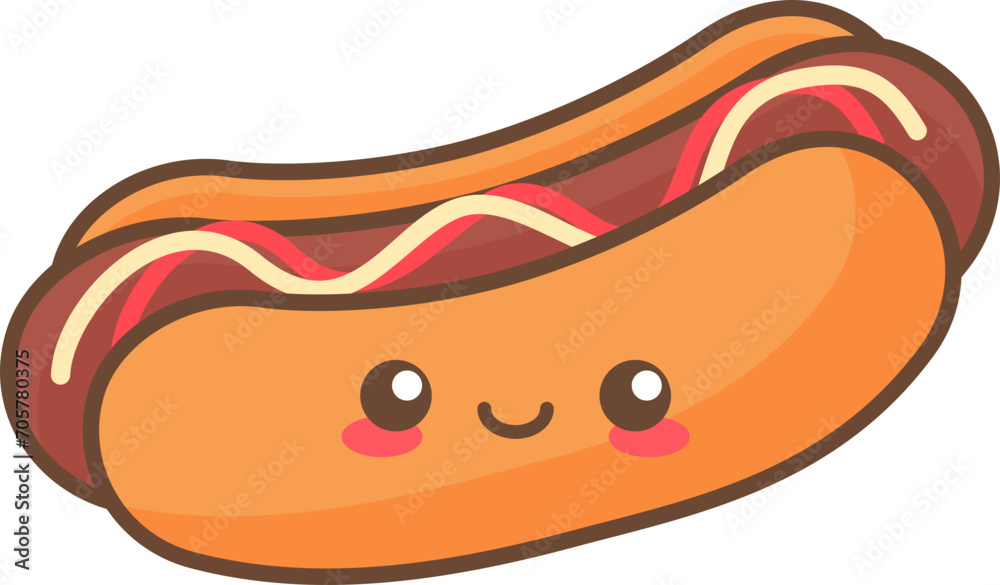 Kawaii hot dog cartoon character flat design Kawaii hot dog cartoon character flat design