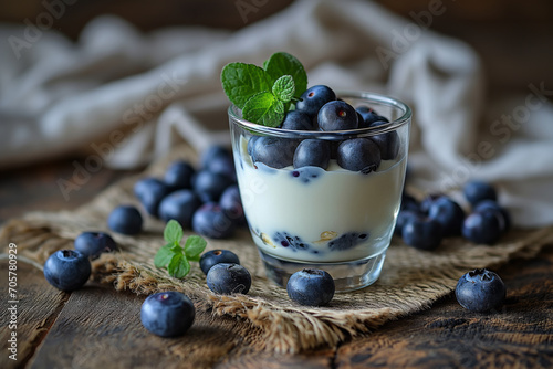 Glass of Greek yogurt with blueberries