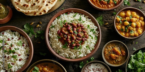 Rajma Chawal Serenity: A dining table featuring a comforting dish made with kidney beans and rice - Comfort in Every Bite - Soft, warm lighting enhancing the homely comforting qualities traditional