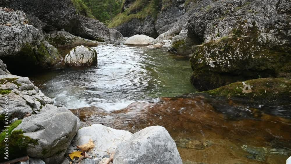 Mountain stream in autumn, downward view