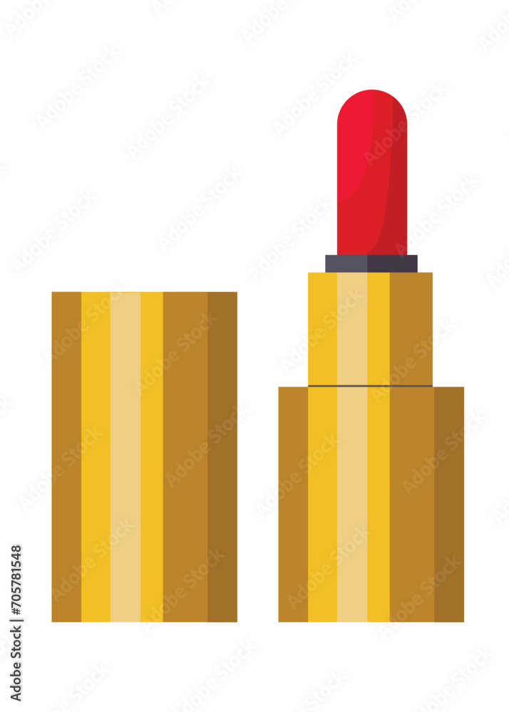 Luxurious classical red lipstick in a golden tube. Simple isolated vector illustration in flat design Luxurious classical red lipstick in a golden tube. Simple isolated vector illustration in flat design