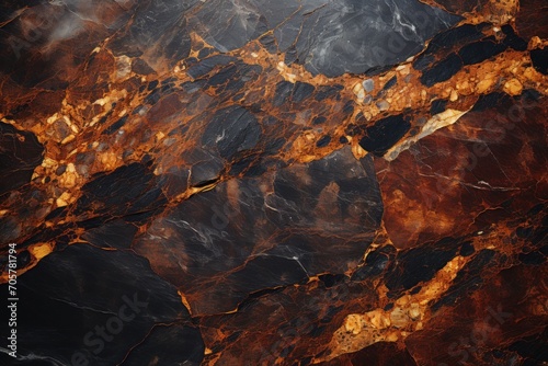  a close up of a marbled surface that looks like it has a brown and black pattern on the top and bottom of the surface, with a black and gold accents.