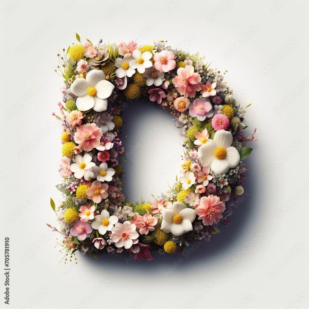 Flowers letter D. AI generated illustration Flowers letter D. AI generated illustration