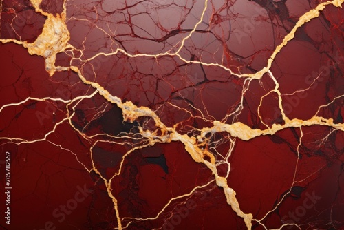  a close up view of a red and gold marbled surface with a gold vein on the top of the surface and a gold vein on the bottom of the surface.