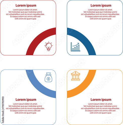 Collection of vector circle chart infographic templates for presentations, advertising, layouts, annual reports. 4 options, steps, parts