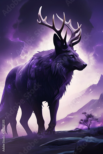 Mystical Majesty  A Majestic Creature Under the Enchanted Night Sky