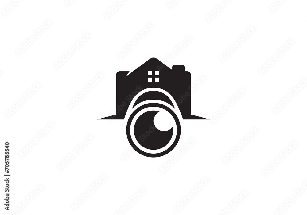 camera home logo design. good for real estate, architecture, photography