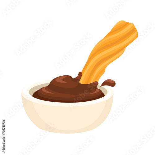 Churros Snack Dip On Chocolate Cartoon Illustration Vector