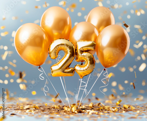 Wallpaper Mural 25 spelled in golden celebratory balloons. Anniversary or birthday wallpaper or card.  Shallow field of view. Torontodigital.ca