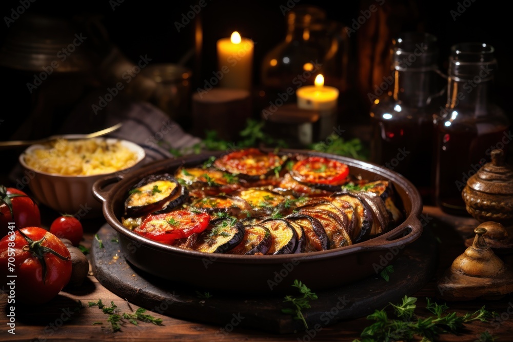 a platter of food on a table next to a bowl of rice and a bowl of tomatoes and a bowl of rice and a candle on a wooden table. a platter of food on a table next to a bowl of rice and a bowl of tomatoes and a bowl of rice and a candle on a wooden table.