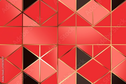  a red, black and gold geometric pattern with squares and rectangles on a black and red background with gold lines and rectangles and rectangles.