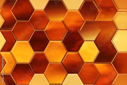  a close up of a pattern made of hexagonals in orange and yellow tones with a light reflection on the top of the hexagonal hexagonals.