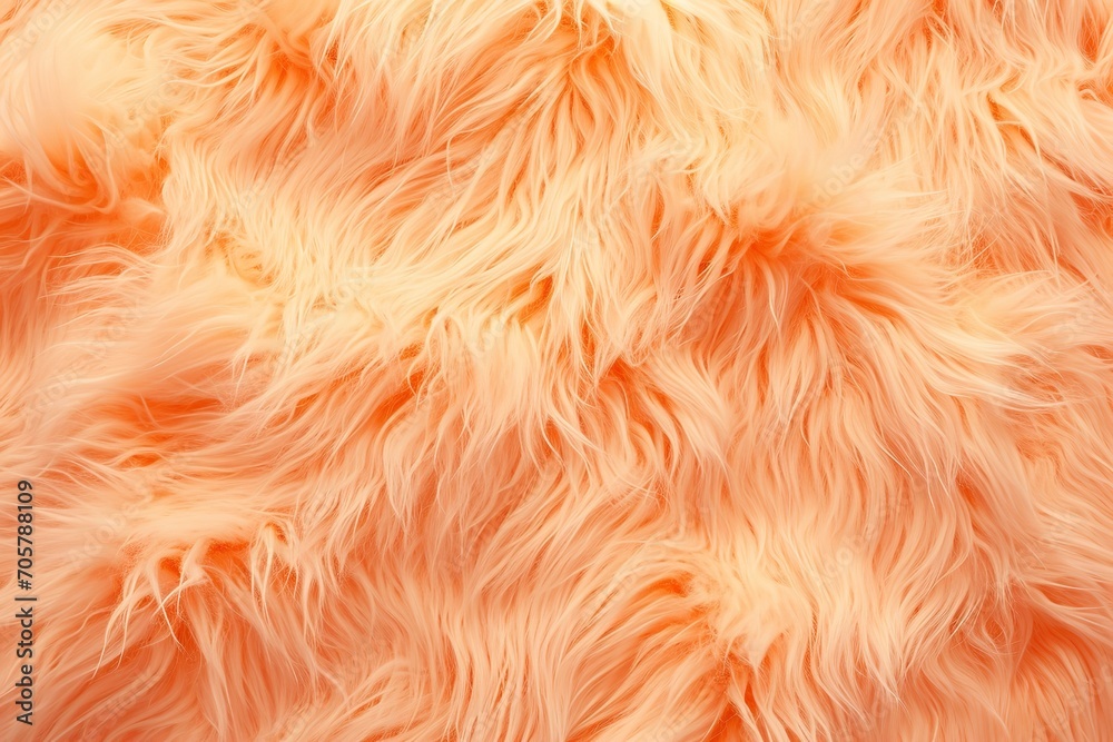 Close-up of the trendy peach fur texture Background structure of abstract apricot wool, Generative AI. - obrazy, fototapety, plakaty 