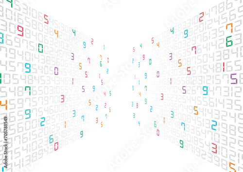 perspective numbers group. numbers concept on white background. numbers concept for technology and business