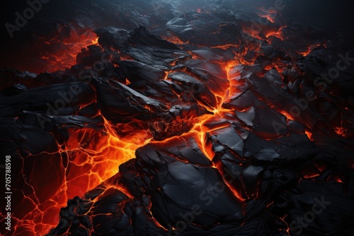  a close up of a rock formation with red and orange flames coming out of the top of the rocks and the bottom of the rock is black and the bottom of the picture is black.