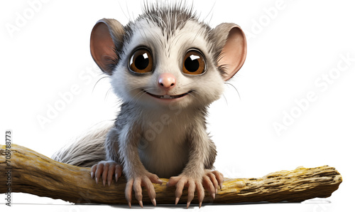 3D rendering of a cute sugar glider, isolated on transparent background.