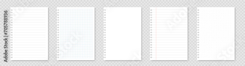 Realistic workbook paper sheets. Mockup sheets of paper torn from a notebook. Blank gridded notebook with shadow - stock vector. photo