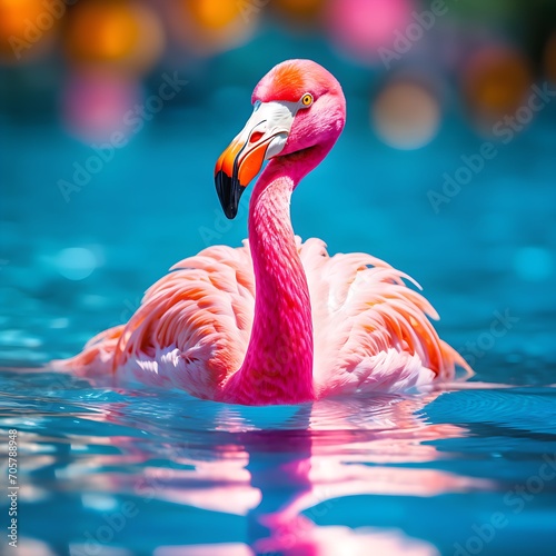 Ein wunderschöner pinker Flamingo im Wasser