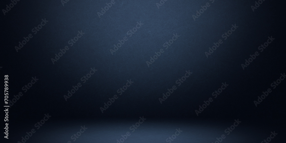 Dark blue studio room with spotlight backdrop wallpaper, blank perspective for show or display your product montage or artwork - obrazy, fototapety, plakaty 