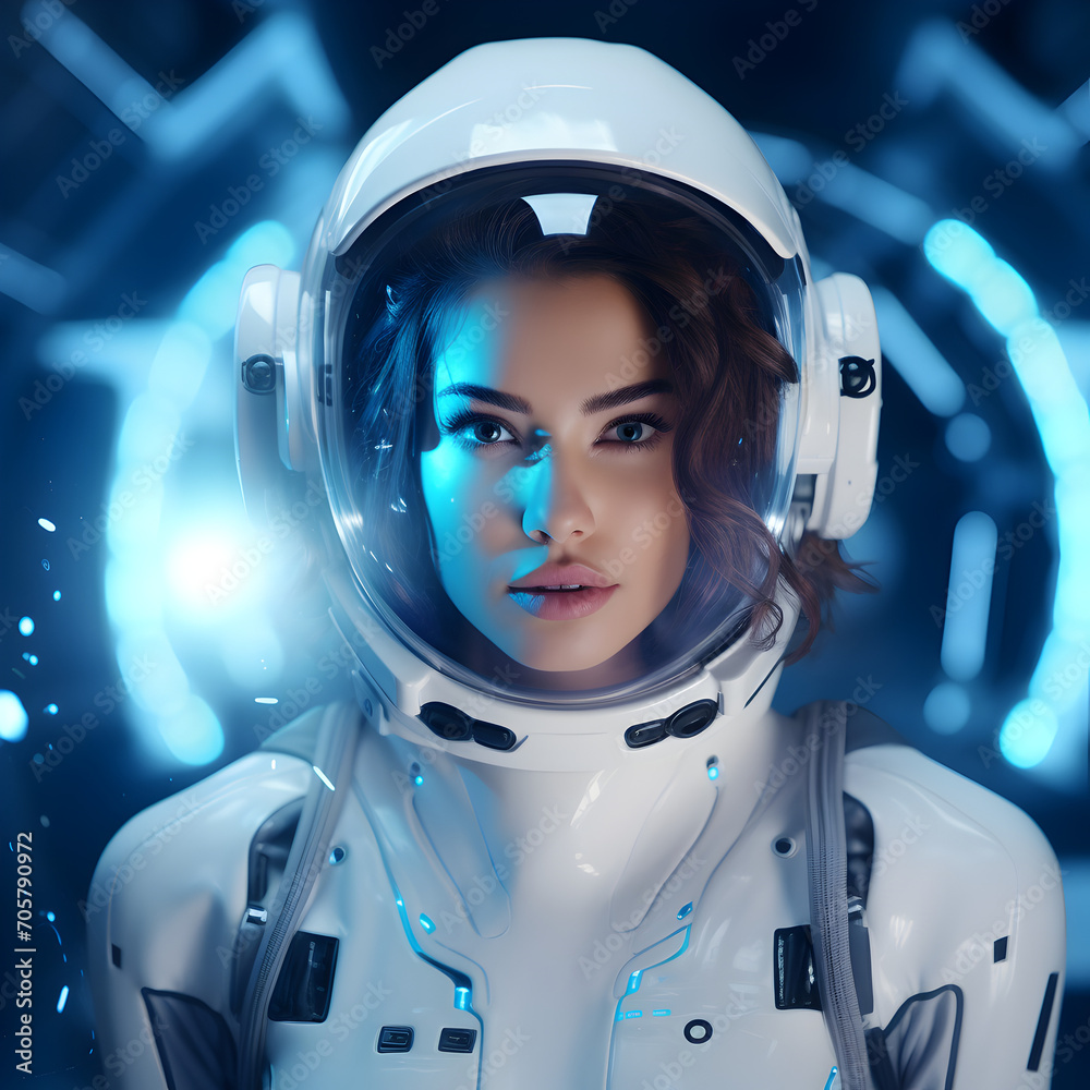 Female astronaut wearing a futuristic astronaut suit 