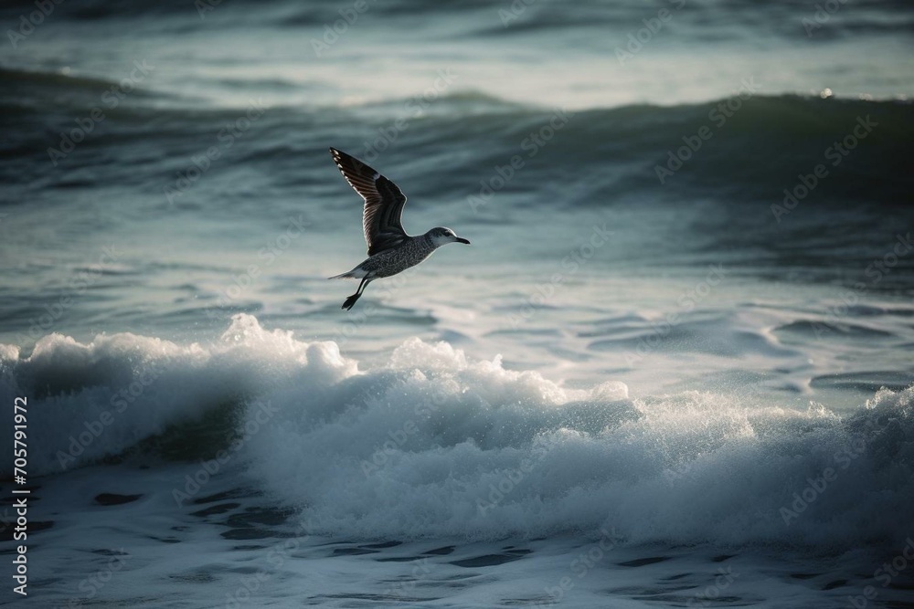 bird flying above waves. Generative AI