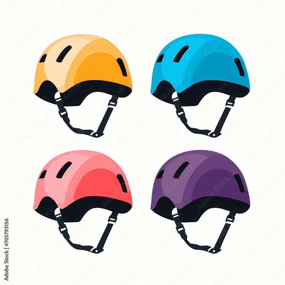 A Climbing Helmet, A Set Of Colorful Helmets A Climbing Helmet, A Set Of Colorful Helmets