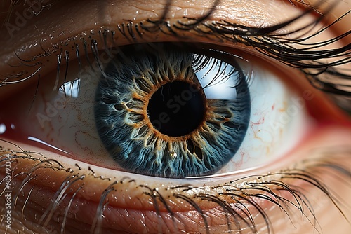 Close up Beautiful Realistic human eye and amazing reflections, Generative AI