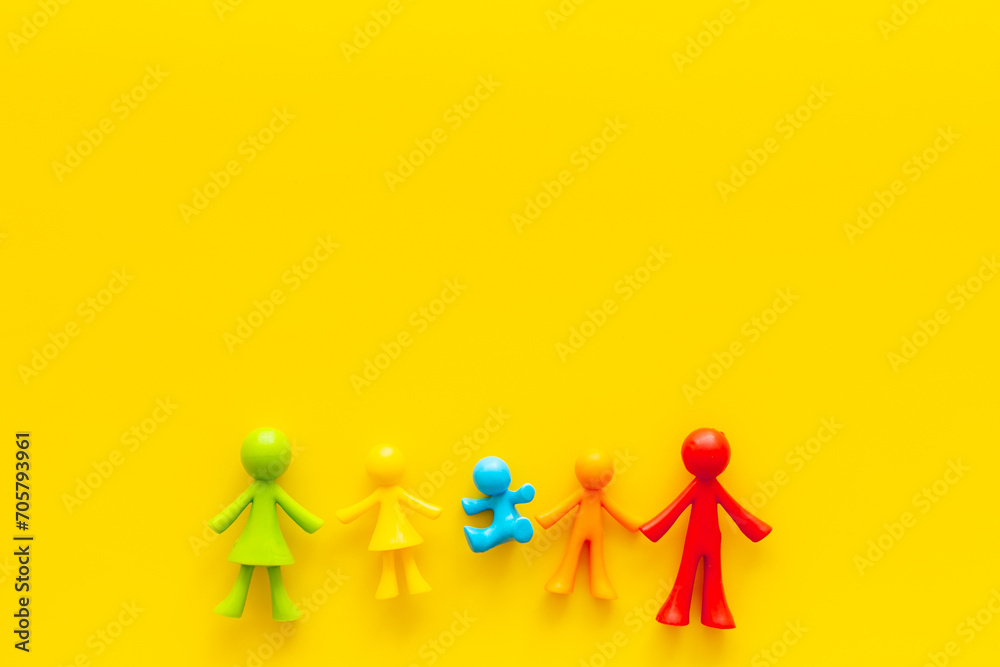 Rubber figurines of people - family concept. Top view