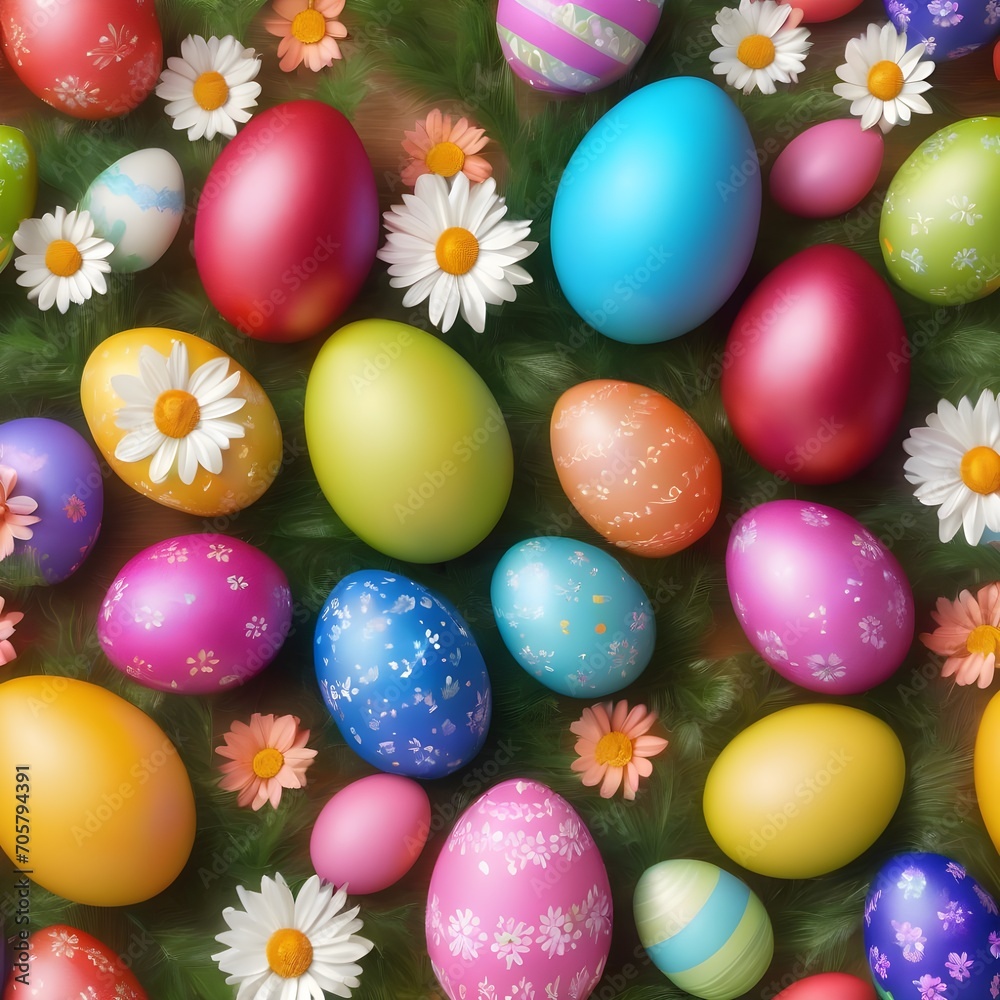 Colorfull easter eggs with flowers decoration transparent background	