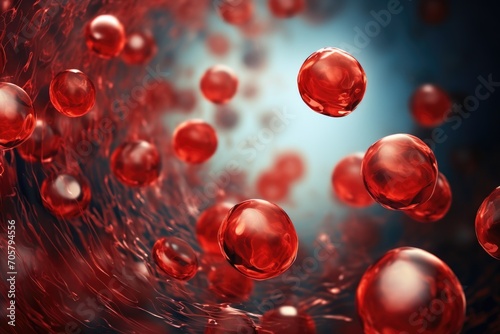 3d render of red blood cells in high detail with depth of field, Erythrocytes in motion, creating a sense of dynamic, blood, AI Generated