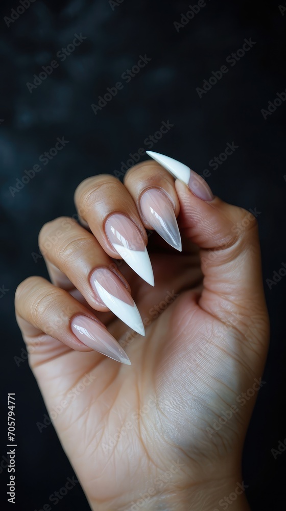 Create a close-up of a person's hand displaying nails with a creative manicure. The hand is natural and has 5 fingers. Create a close-up of a person's hand displaying nails with a creative manicure. The hand is natural and has 5 fingers.