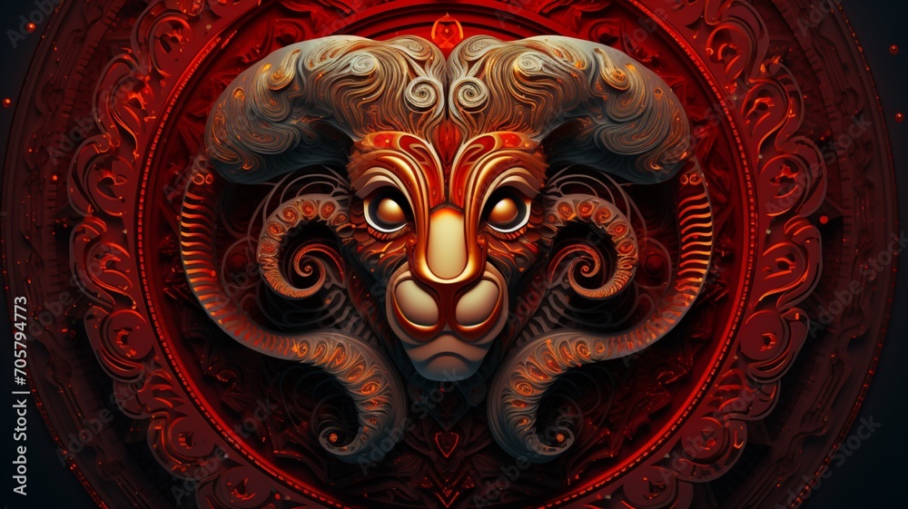 Ram with fire his head goat aries illustration picture Ai generated art Ram with fire his head goat aries illustration picture Ai generated art