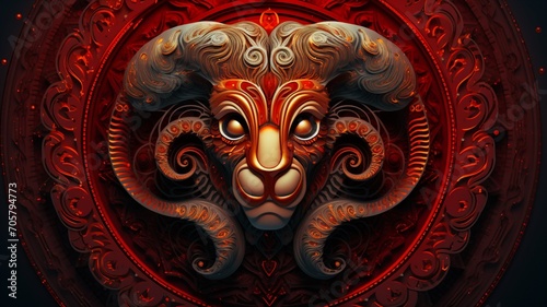 Ram with fire his head goat aries illustration picture Ai generated art