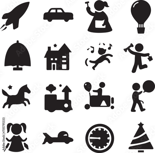 Set of silhouettes kids baby children editable vector icon in various poses